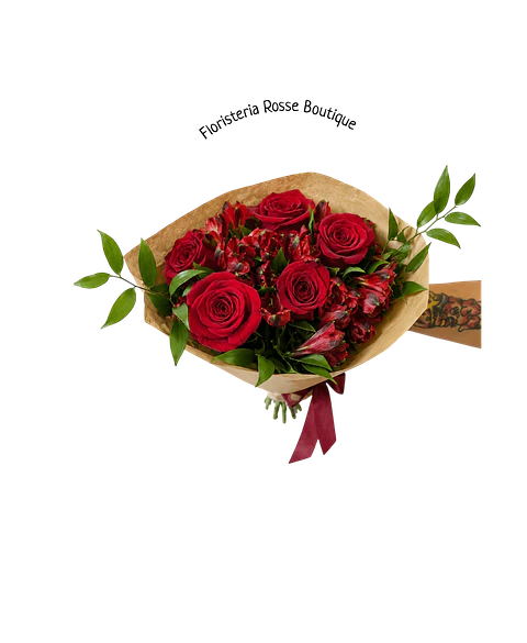 Bouquet de 5 Rosas Rojas y Astromelias Rojas