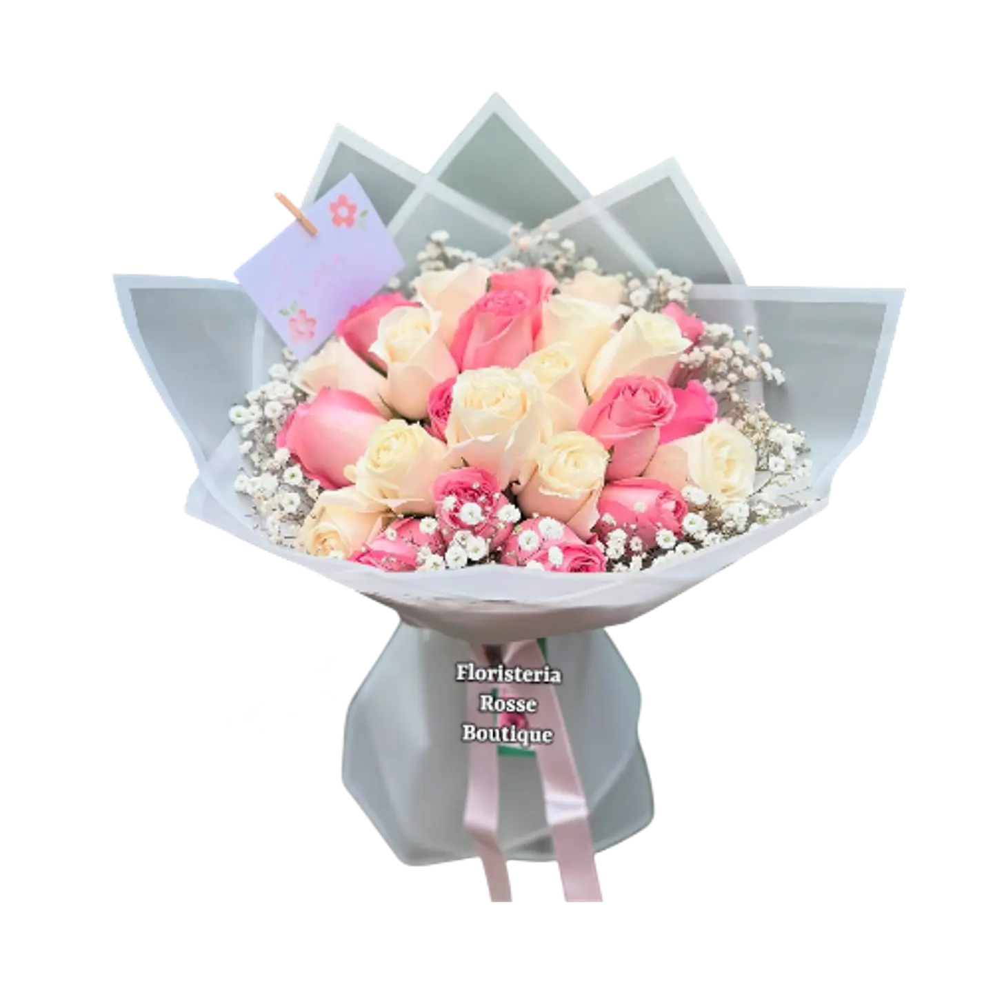 Bouquet de 24 Rosas Rosadas y Blancas 1