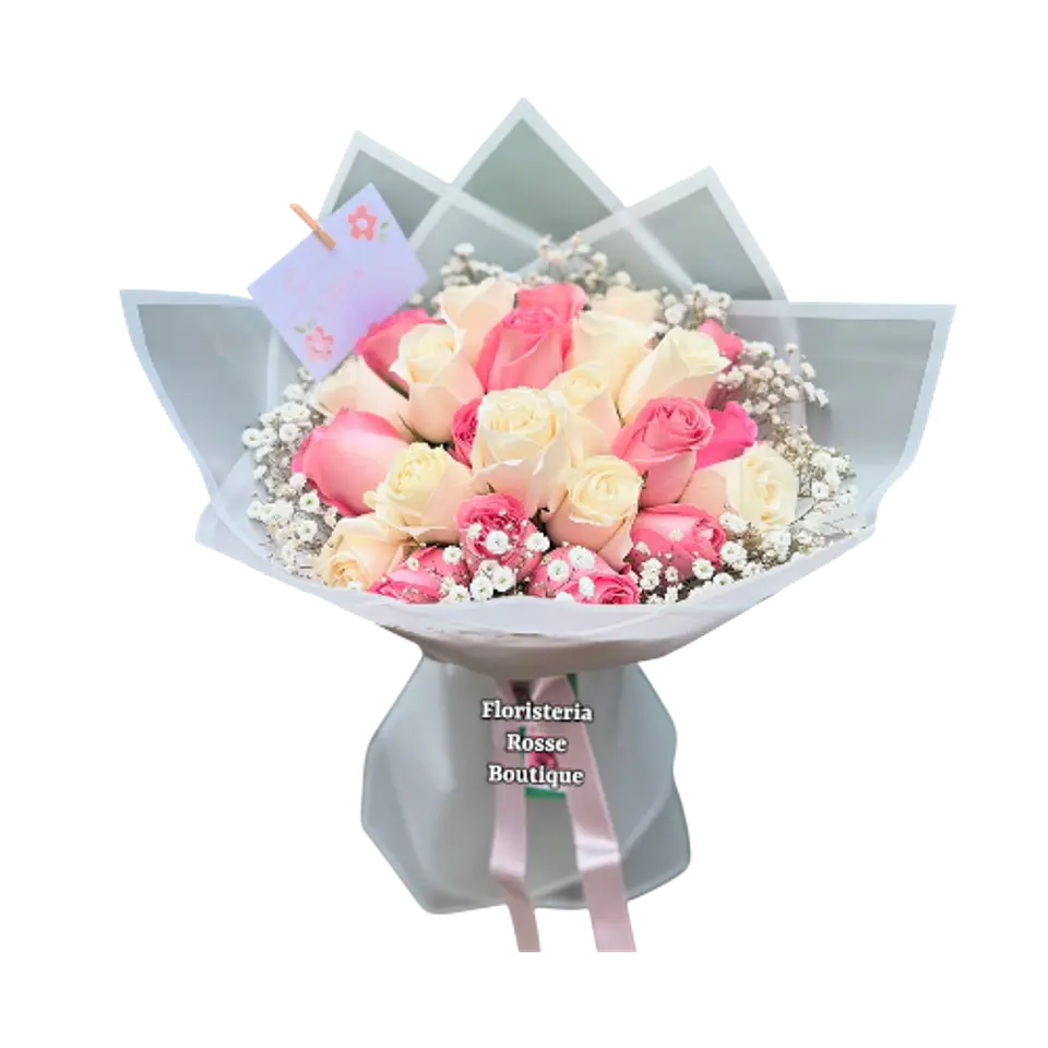 Bouquet de 24 Rosas Rosadas y Blancas 1