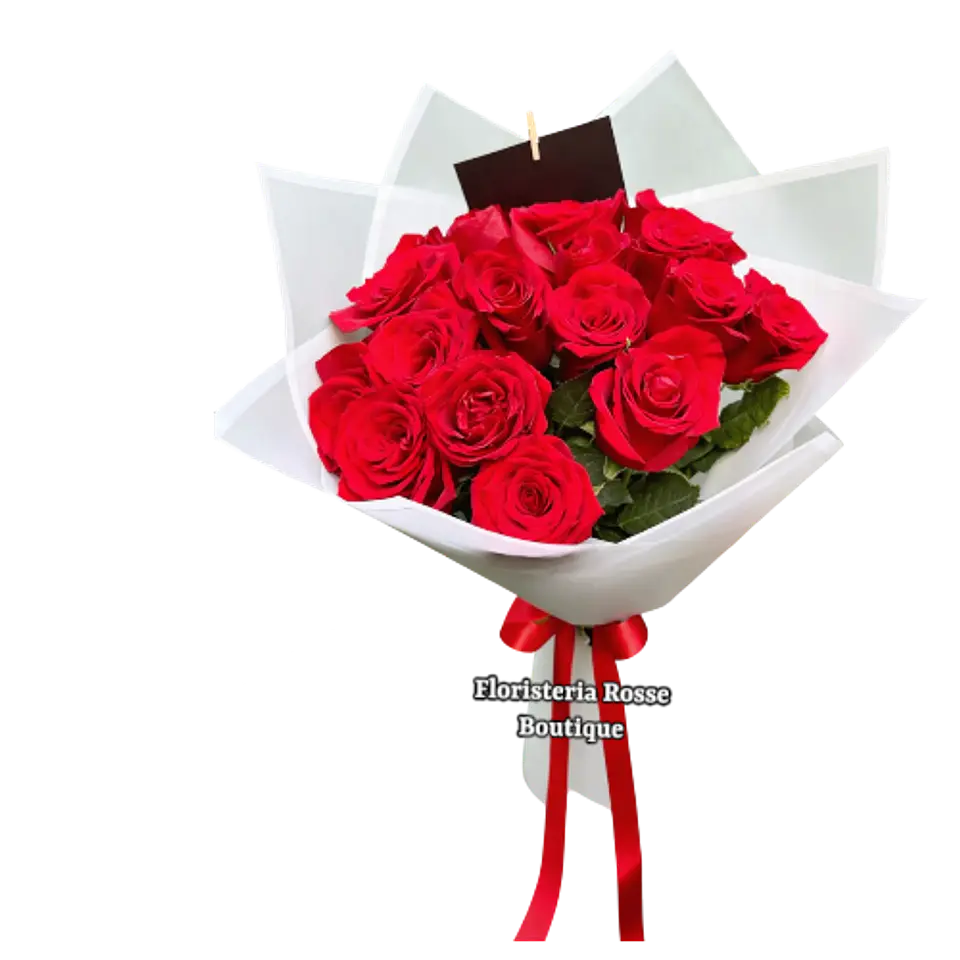 Bouquet de 20 Rosas Rojas en Papel Coreano Blanco 1