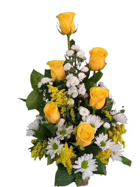 Arreglo de 6 Rosas Amarillas y Margaritas Blancas