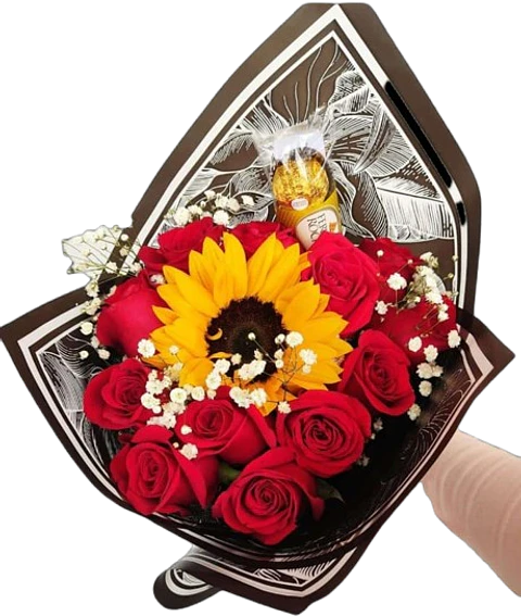 Bouquet de 12 Rosas con Girasol y Chocolatex3