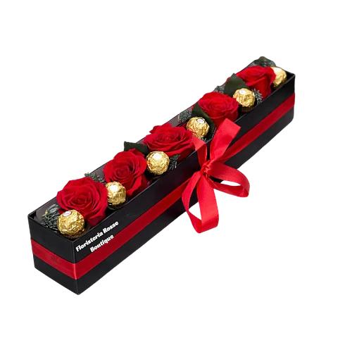 Caja de 5 Rosas Rojas y 6 Chocolates