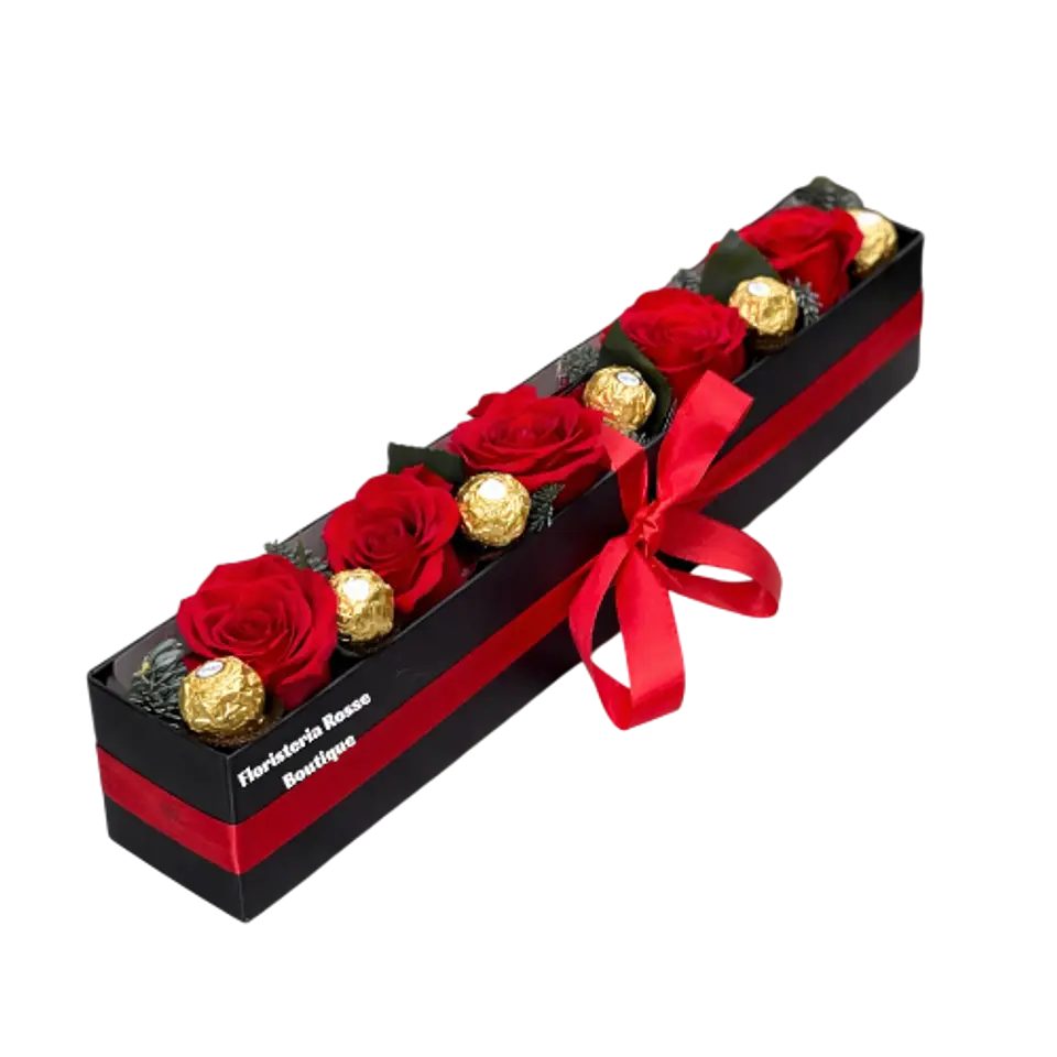 Caja de 5 Rosas Rojas y 6 Chocolates 1