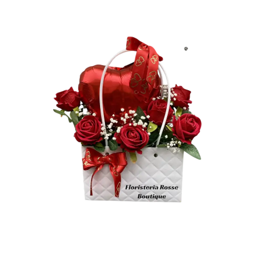Cartera de 10 Rosas Rojas y Globo 1