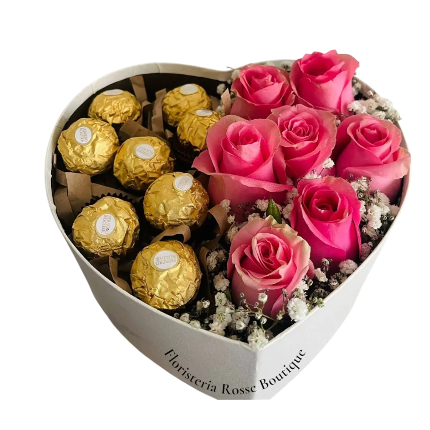 Caja Corazón de 8 Rosas y 8 Chocolates 1