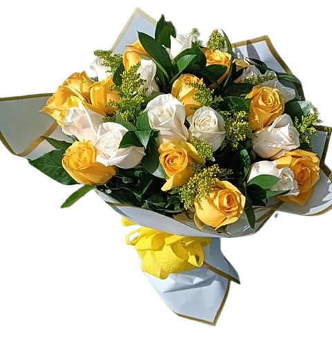 Bouquet de 24 Rosas Amarillas y Blancas