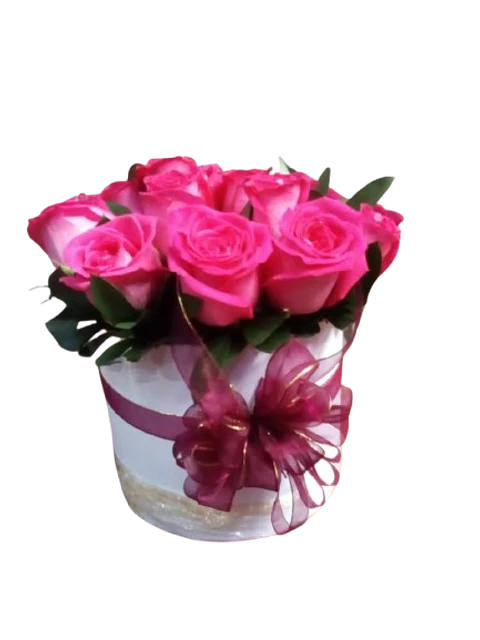 Caja Floral de 12 Rosas Fucsias