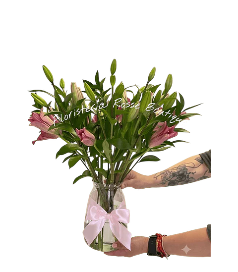Jarrón de 5 Lirios Rosados