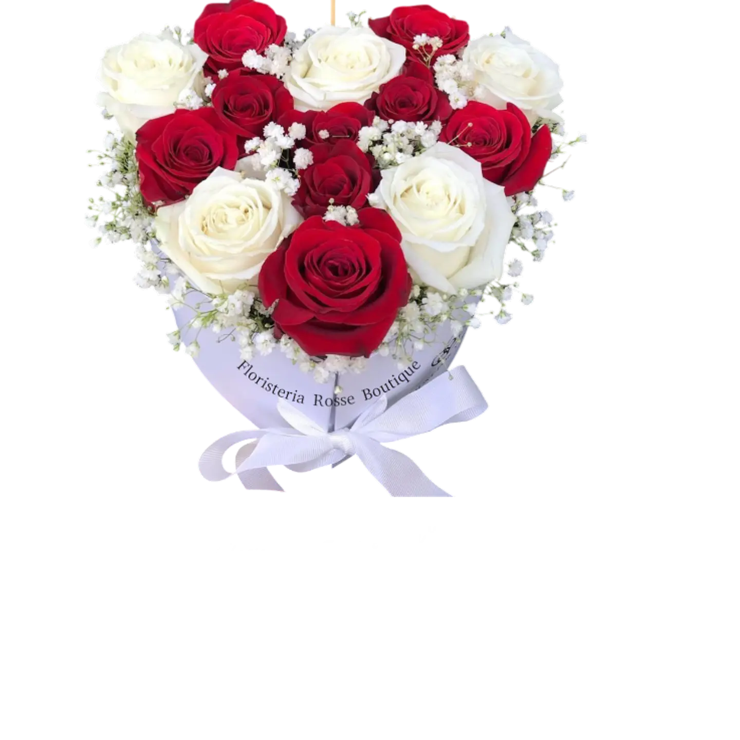 Caja Corazón de 6 Rosas Rojas y 6 Rosas Blancas 1