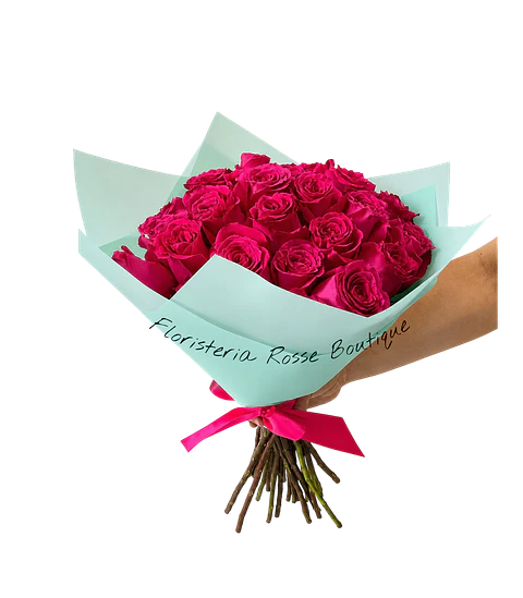 Bouquet de 24 Rosas Fucsias en Papel Coreano