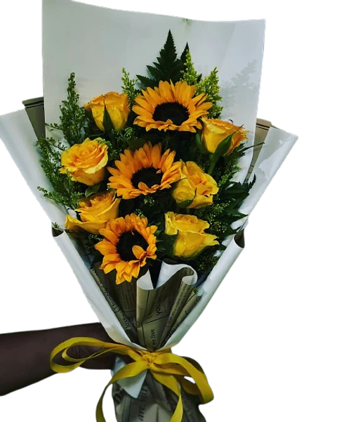 Bouquet de 6 Rosas Amarillas y 3 Girasoles