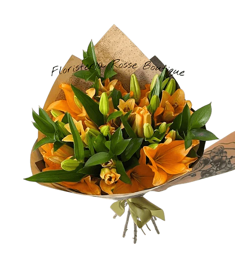 Bouquet de 5 Lirios Naranjas y Rusco