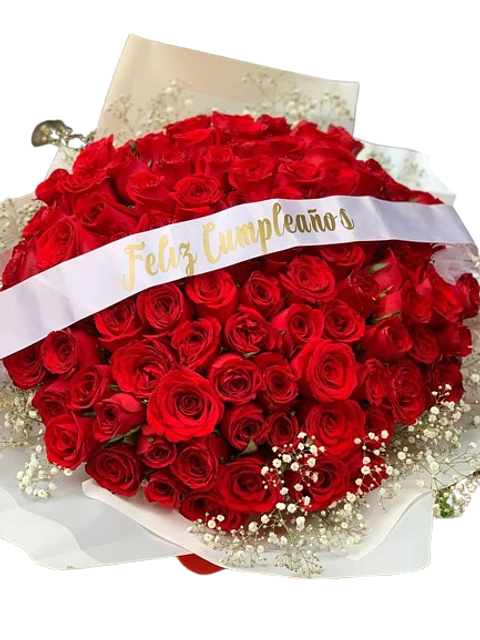 Bouquet de 100 Rosas Rojas Feliz Cumpleaños