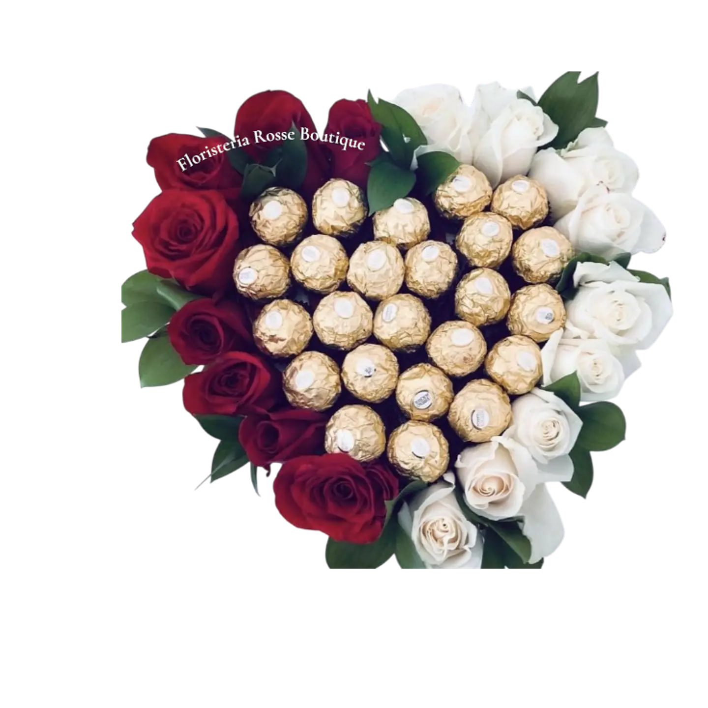 Caja Corazón 10 Rosas Rojas, 10 Rosas Blancas y 24 Chocolates 1