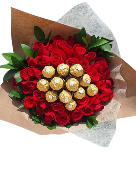Bouquet de 48 Rosas Rojas y 12 Chocolates