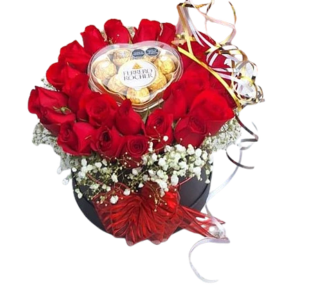 Caja con 24 Rosas Rojas y Chocolate X8