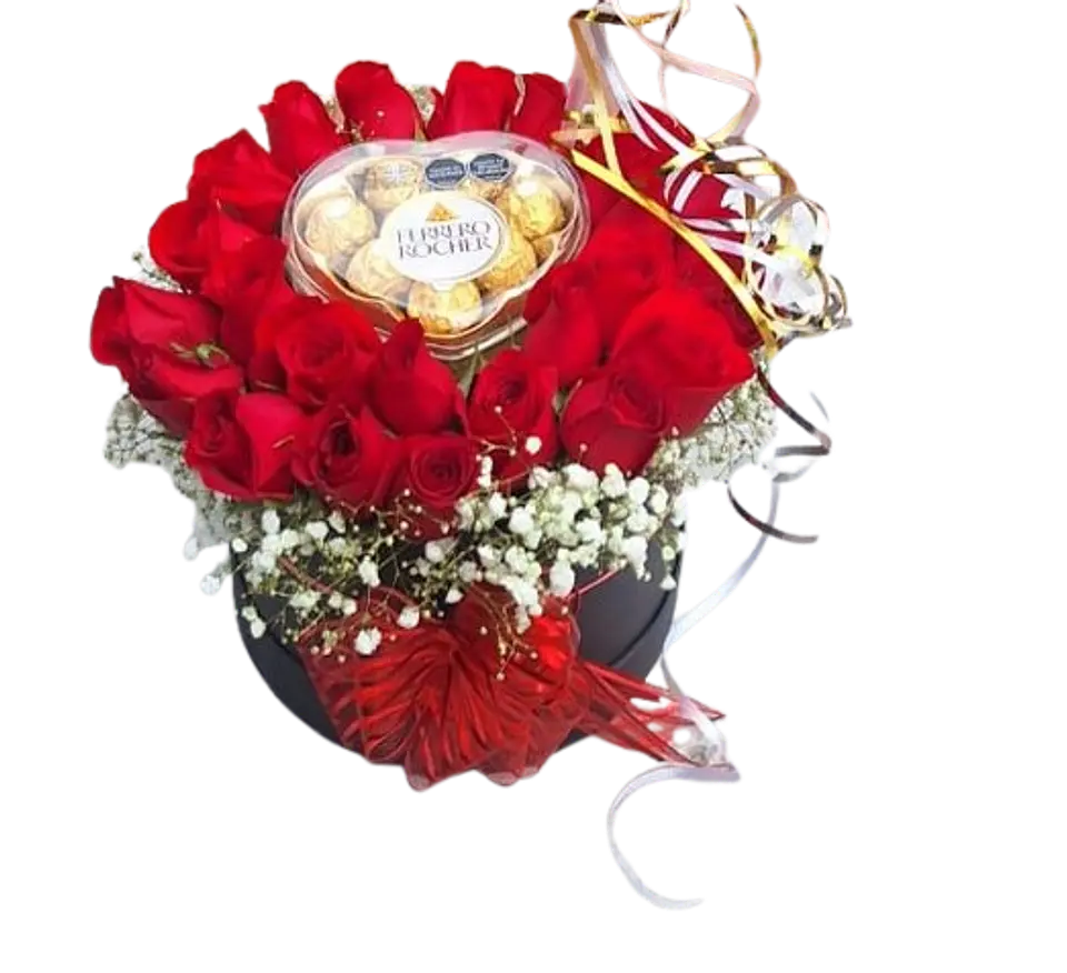 Caja con 24 Rosas Rojas y Chocolate X8 1