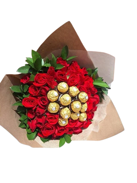 Bouquet de 48 Rosas Rojas y 12 Chocolates