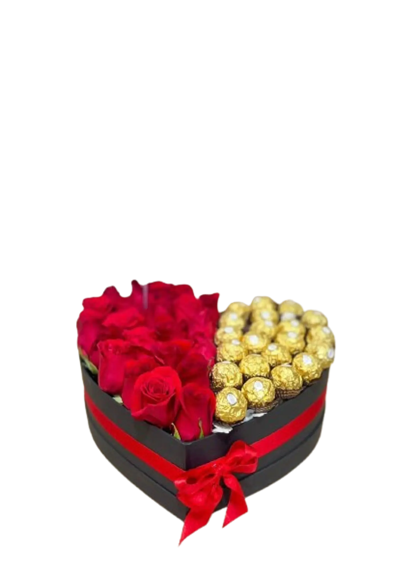 Corazón Negro de 24 Rosas Rojas y 24 Chocolate Ferrero 1