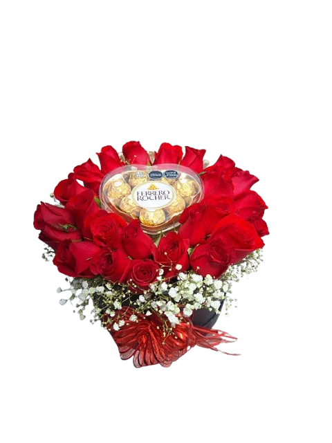 Caja con 24 Rosas Rojas y Chocolate X8
