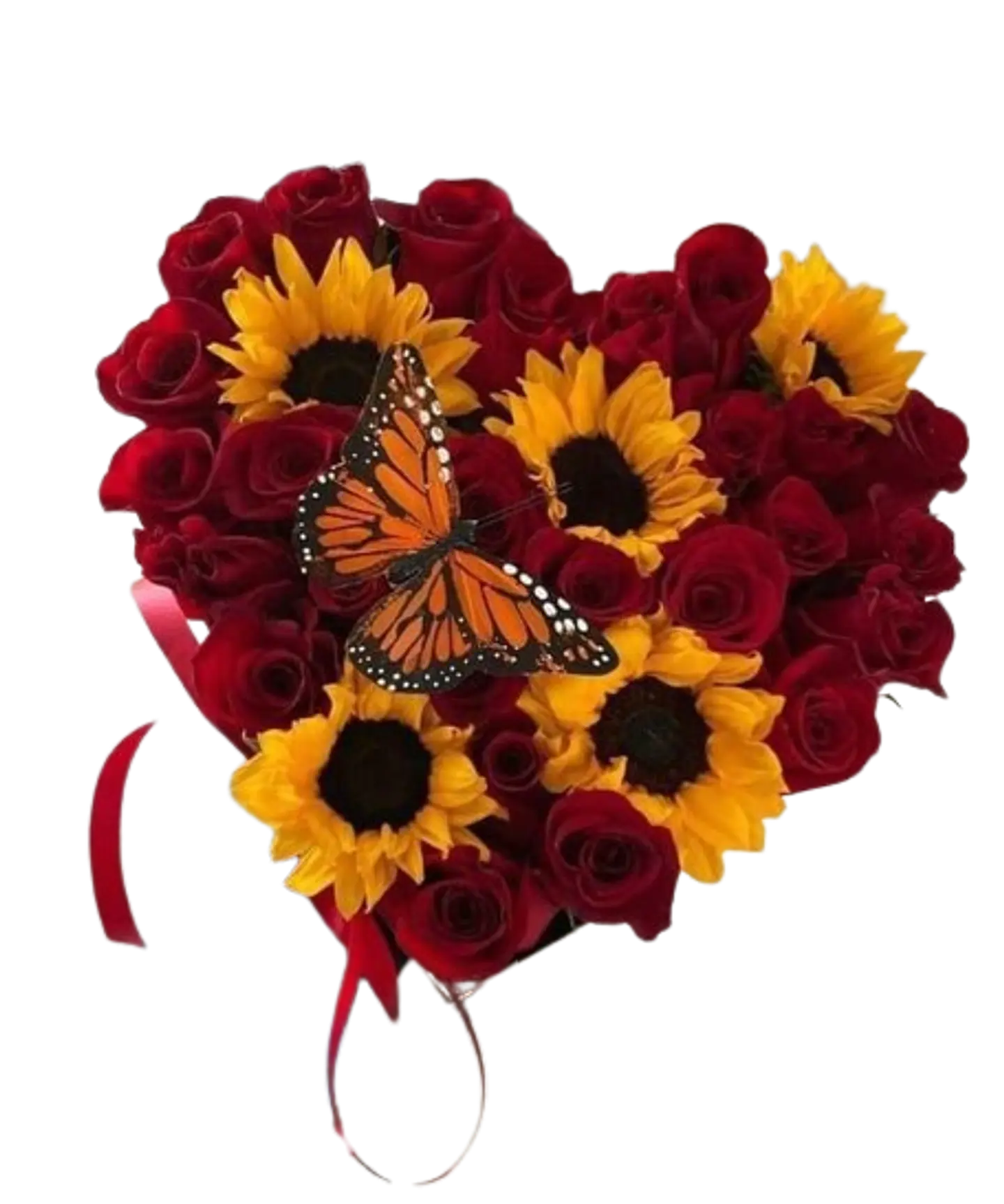 Corazón de 24 Rosas Rojas y 5 Girasoles 1