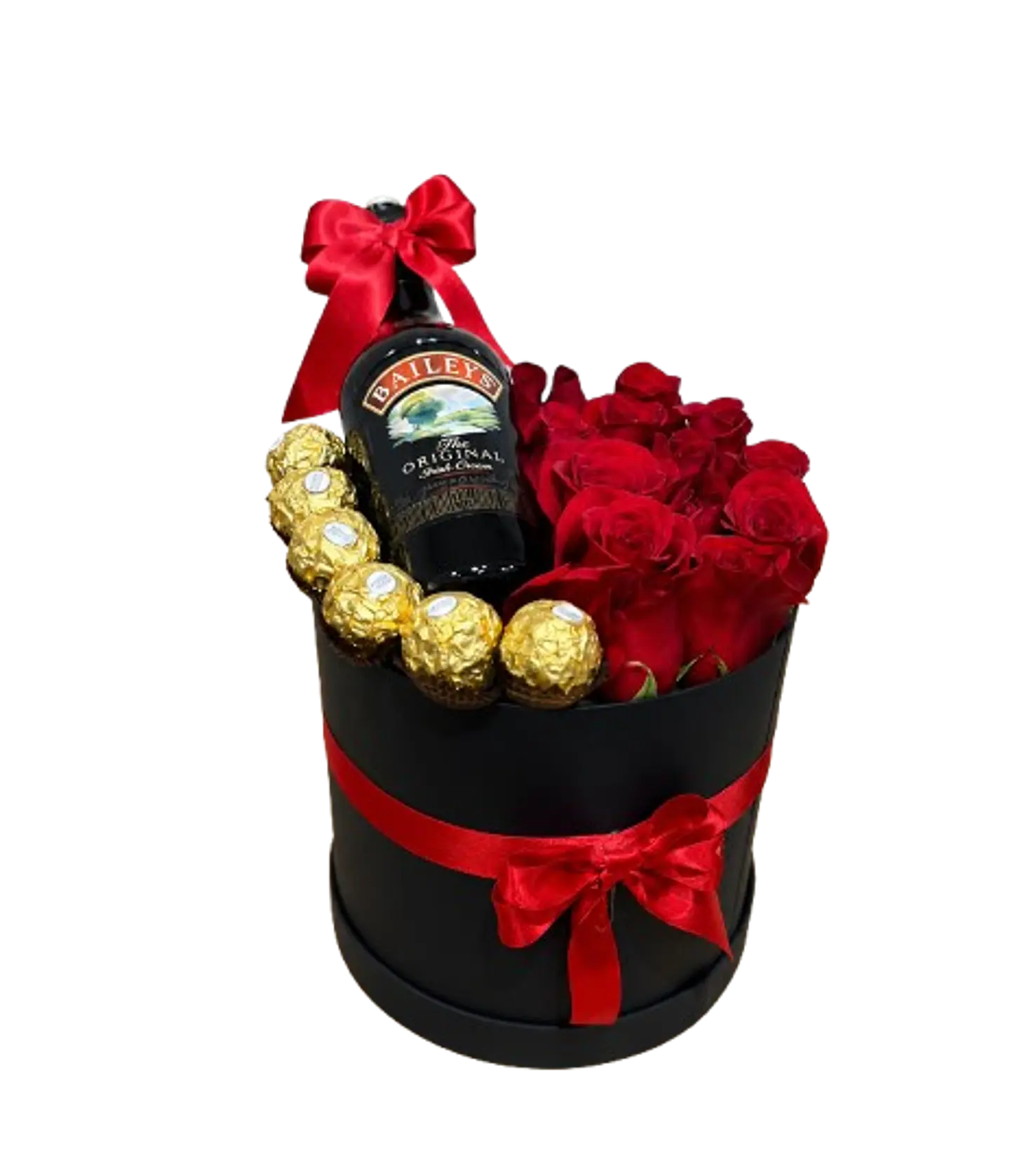 Cilindro de 12 Rosas Rojas con 6 Chocolates Crema de Whisky 375 Ml 1