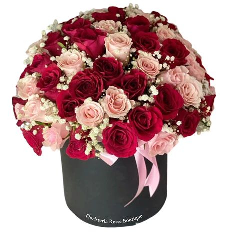 Caja de 40 Rosas Rosadas y Rojas