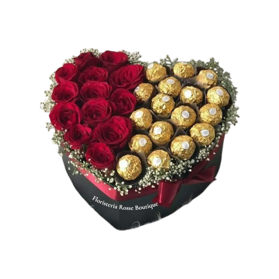 Caja Corazón con 15 Rosas Rojas y 15 Chocolates 1