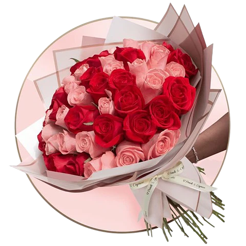 Bouquet de 48 Rosas Rosadas y Rojas