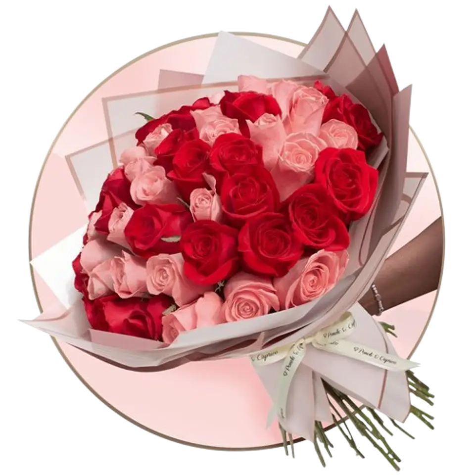 Bouquet de 48 Rosas Rosadas y Rojas 1