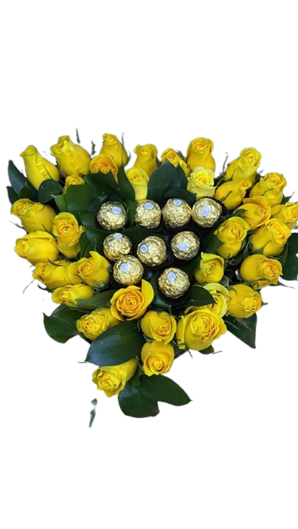 Caja de Corazón con Rosas 30 Rosas Amarillas y 9 Chocolates 2