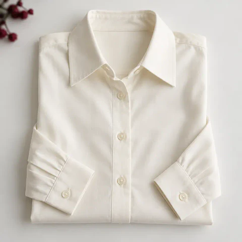 Blusa de popelina marfil con manga 3/4