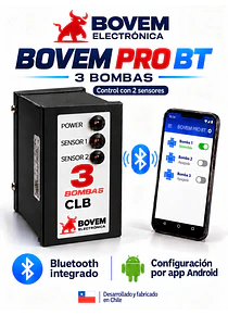 RELÉ DE ALTERNANCIA SECUENCIADOR DE 3 BOMBAS MARCA BOVEM MODELO PRO BT DOBLE SENSOR - INCLUYE BASE PARA RIEL DIN DE 11 PINES