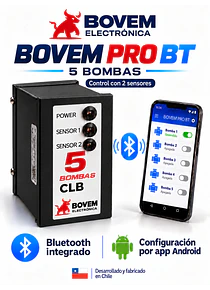 RELÉ DE ALTERNANCIA SECUENCIADOR DE 5 BOMBAS MARCA BOVEM MODELO PRO BT DOBLE SENSOR - INCLUYE BASE PARA RIEL DIN DE 11 PINES