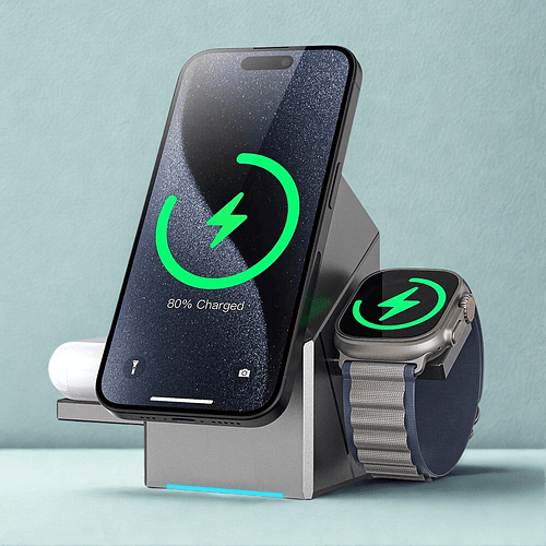 Cargador Inalámbrico simultáneo 3 en 1 de 15 Watts – Potencia tu espacio con estilo e innovación 