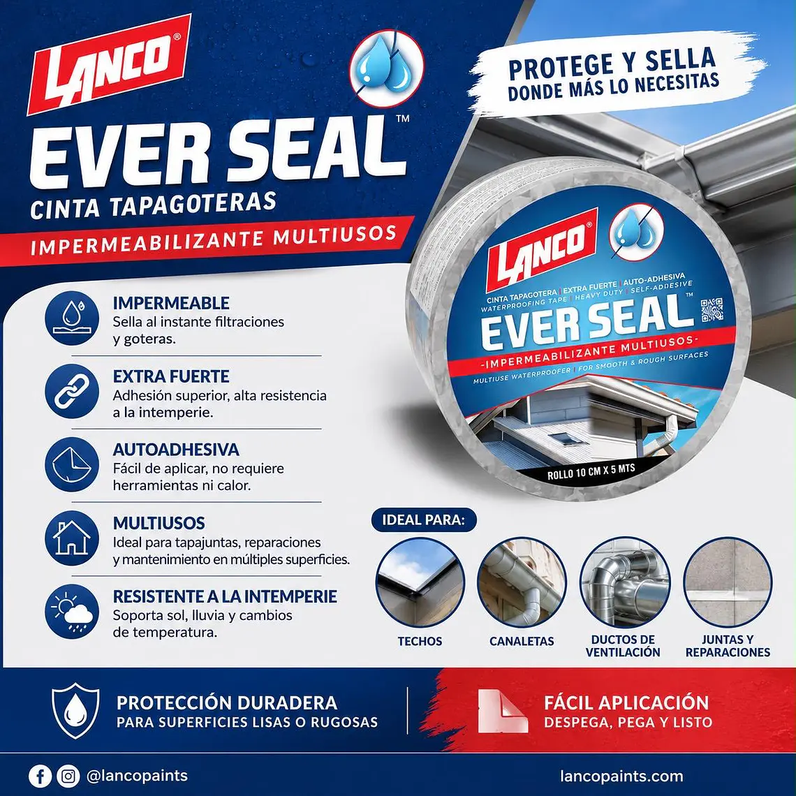 Cinta Tapagotera Everseal Aluminio 10cmx1m Lanco 1