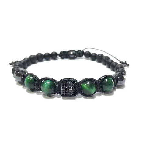 Pulsera Colección Trenzada Ágata/Volcánica & Ojo de Tigre 
