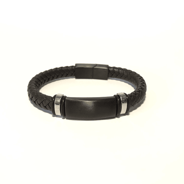 Pulsera Cuero Black Plate 1