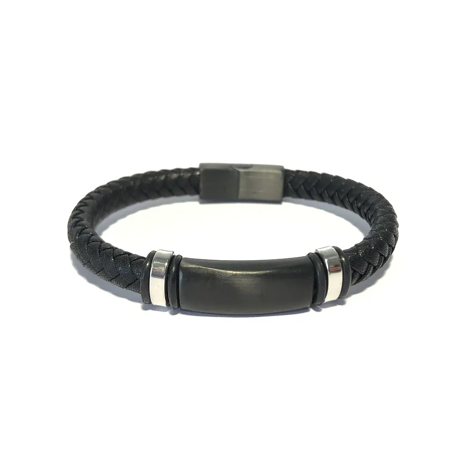 Pulsera Cuero Black Plate 3