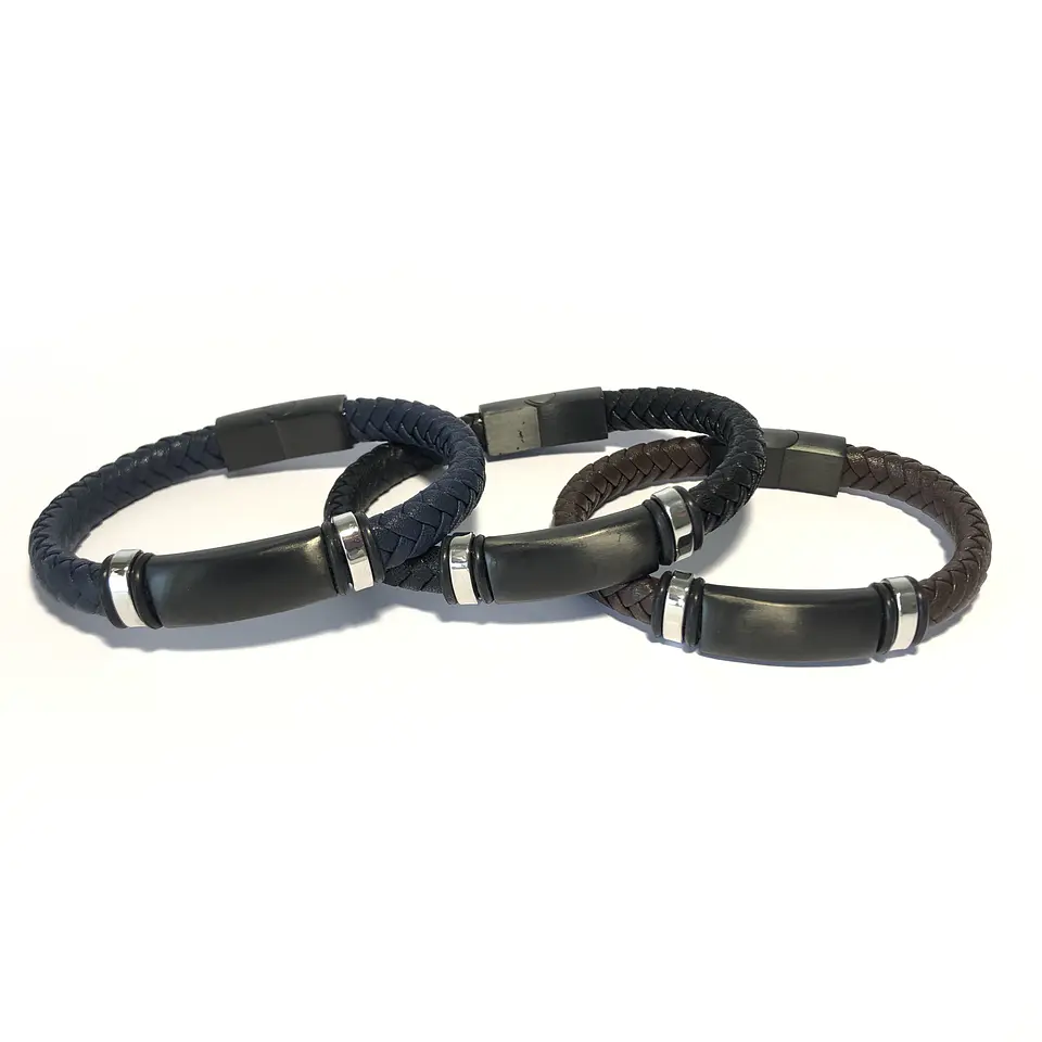 Pulsera Cuero Black Plate 8