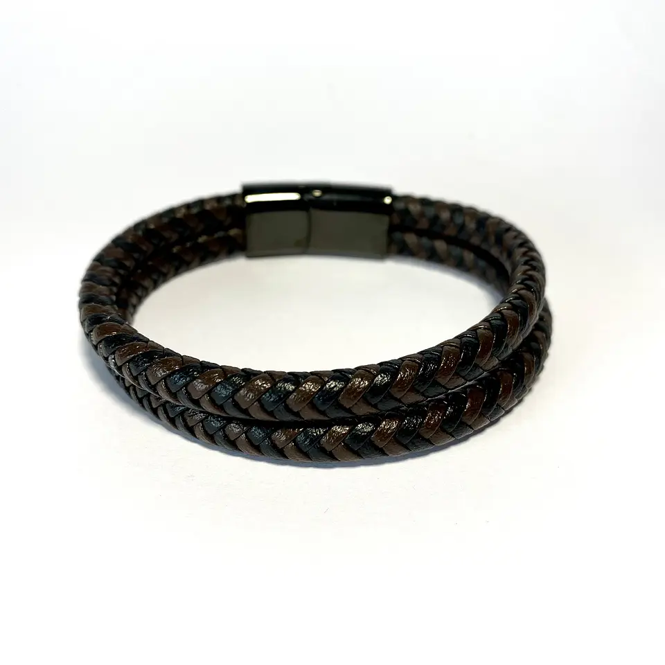 Pulsera Cuero Trenzada doble color 5