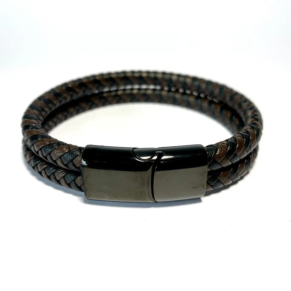 Pulsera Cuero Trenzada doble color 7