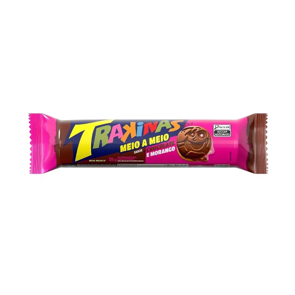 Biscoito Trakinas Meio a Meio Morango Chocolate 126g 1