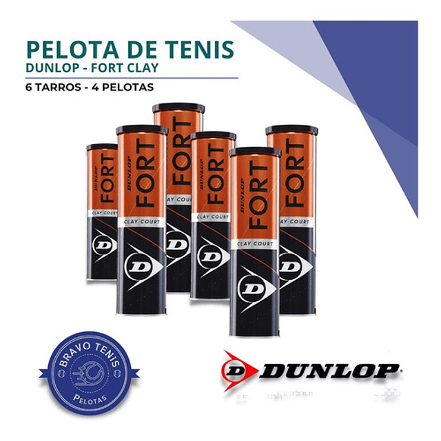 6 Tarros De Pelota De Tenis Dunlop - Fort Clay Court X4
