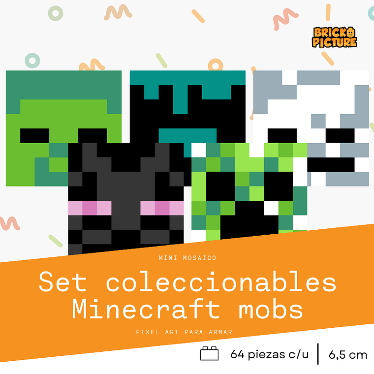 Colección Mini Mosaicos Minecraft Enemigos - 64 piezas - sticker o imanes 4