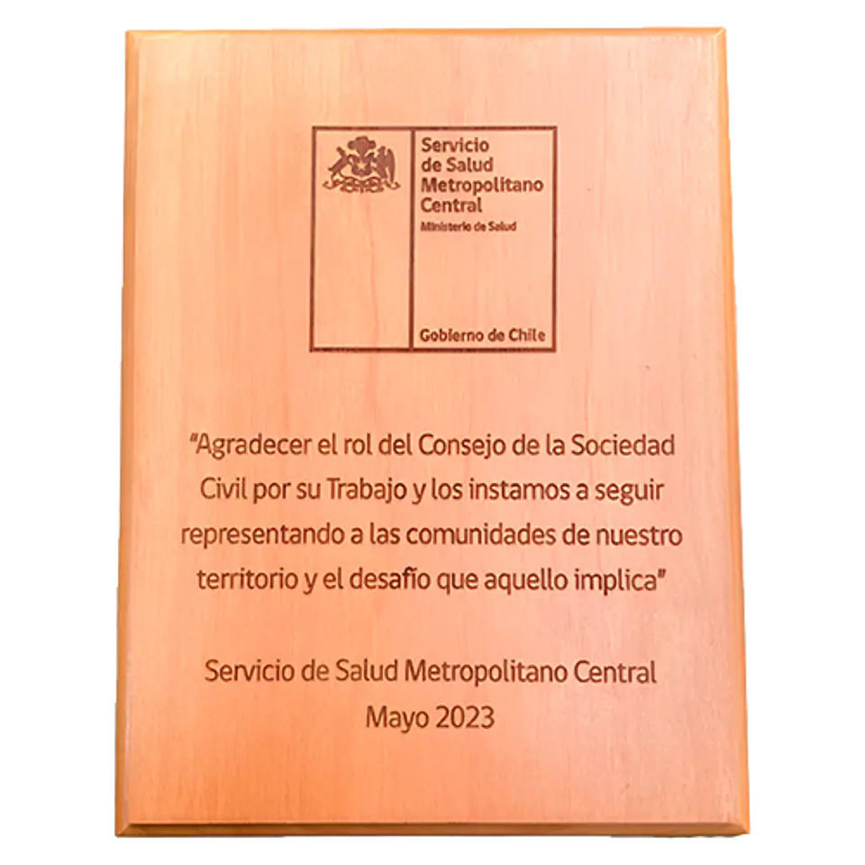Galvano Madera Raulí nativo grabado en láser 1