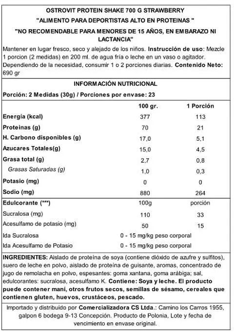 Proteína Whey Ostrovit Frutilla 700 g