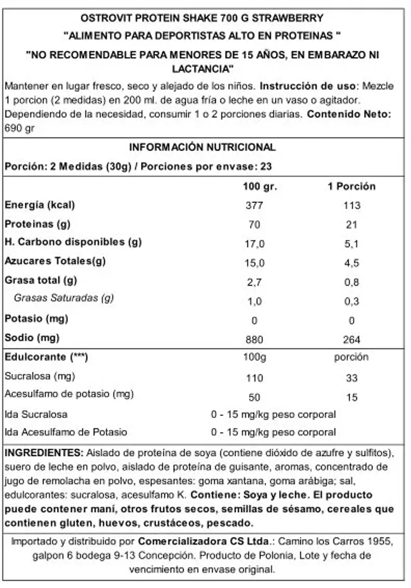 Proteína Whey Ostrovit Frutilla 700 g 2