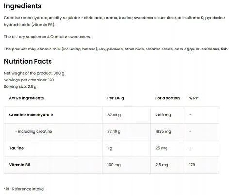 Creatina Monohidratada Ostrovit 300 g Polvo